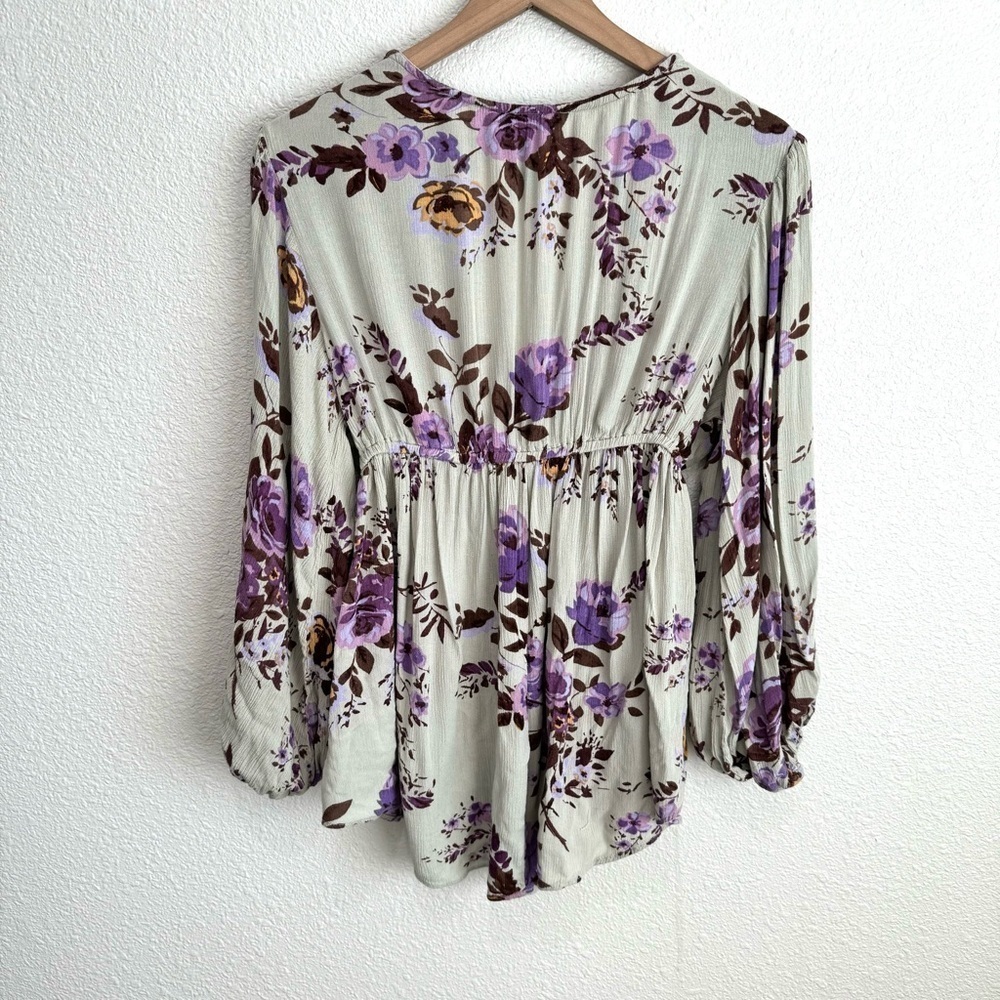 Angie Women's Large Babydoll Blouse Romantic Floral Summer Boho Bell Sleeve - Picture 9 of 11
